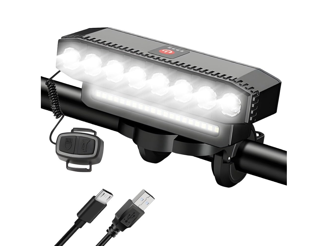 Luz de bicicleta 28 LED USB recargable faro de bicicleta con bocina 7 modos impermeable luces de bicicleta súper brillantes para montar de n IKIKSO