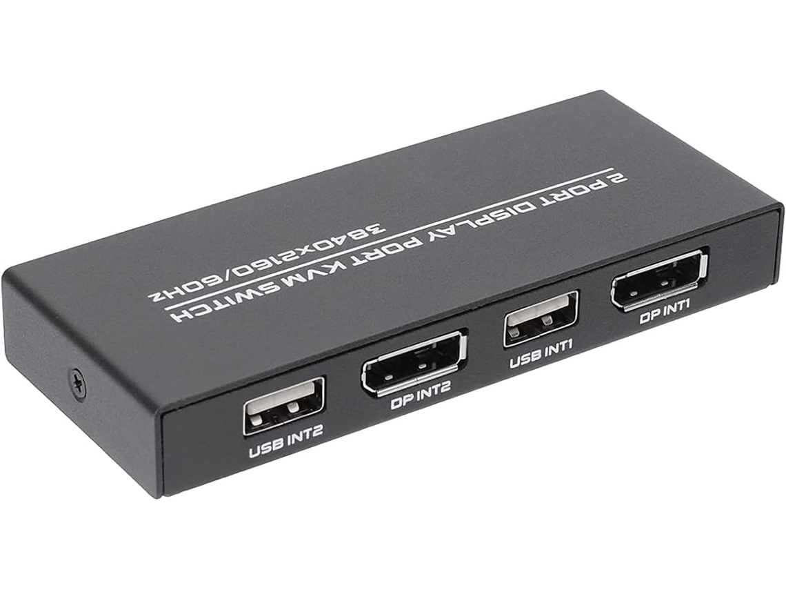 Conmutador Kvm Displayport Dp Usb 4k 60hz Para 2 Computadoras. Comparta Teclado, Mouse, Impresora Y