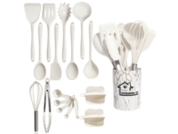 18 Peças Utensílios De Cozinha De Silicone Antiaderentes Resistentes Ao Calor Brancos GERTIZ