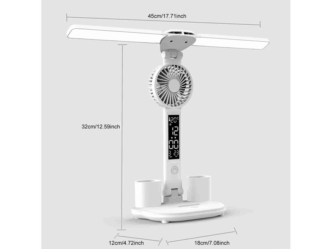 2026-lámpara De Estudio Led Con Ventilador, Reloj Y Portaminas, Control Táctil, Regulable 3000k-6000k, Dimmable