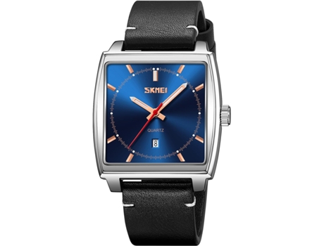 VEANXIN Reloj cuadrado para hombre con fecha Reloj de pulsera con correa de cuero resistente al agua-plata blanca