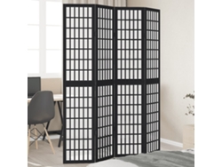 Biombo de 4 paneles de madera maciza de paulownia, color negro, Wsd256080 Lovely Home