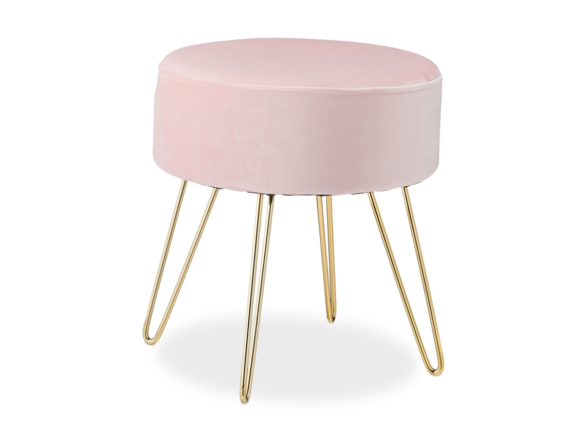 Relaxdays Taburete Terciopelo, Redondo, Banqueta Acolchada Elegante, Patas De Metal Doradas, Moderno, 40 X 40 Cm, Rosa