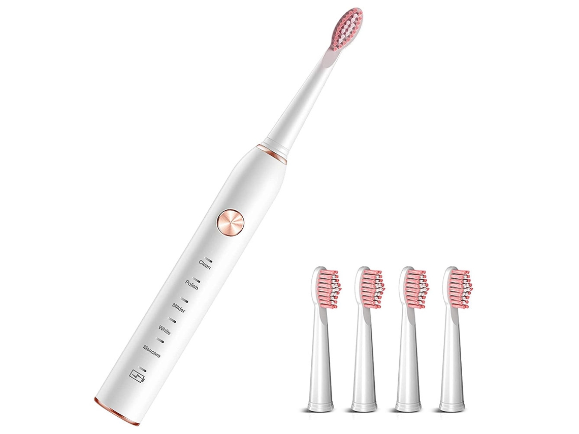 Cepillo de dientes eléctrico sónico recargable con cabezales de cepillo (blanco)