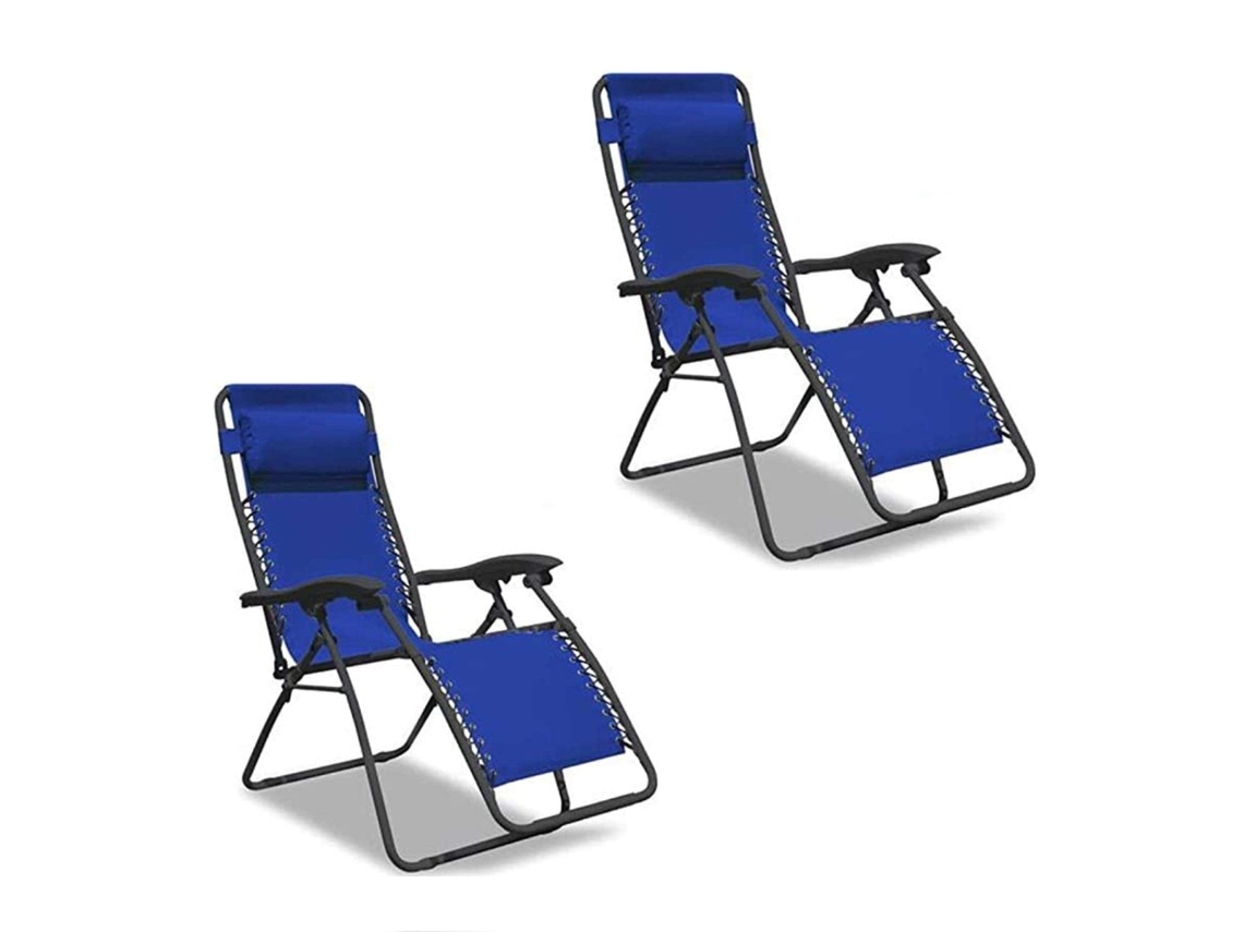 Set de 2 sillas Gravedad Cero reclinables Tumbonas sillas reclinable ajustable Azul SELEOK