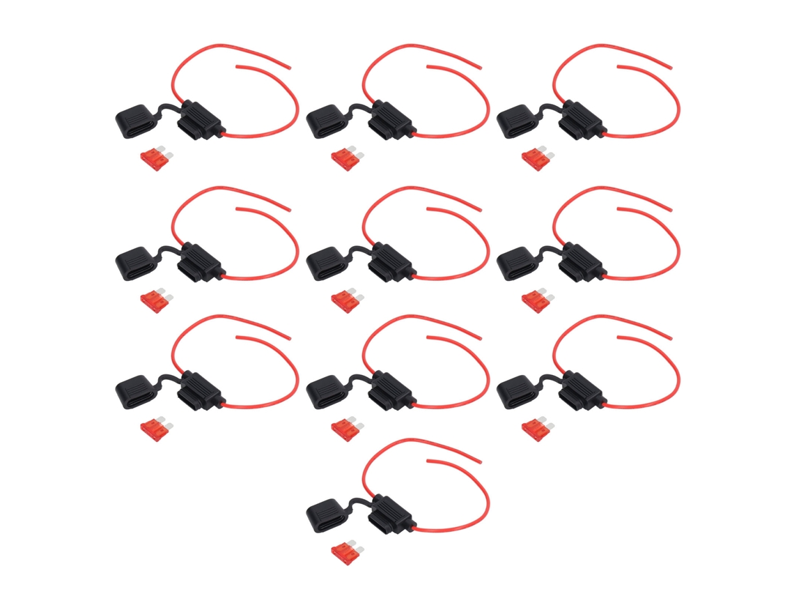 10 Juegos De Portafusibles En Línea Impermeables Con Cable De 18 Awg Y Fusibles De 10 A