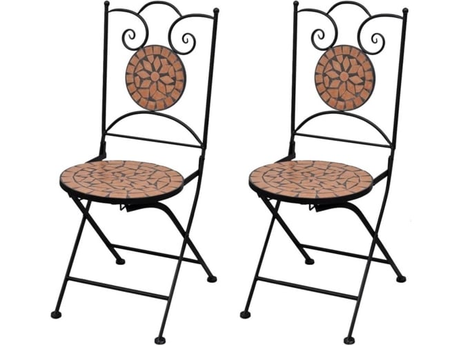Conjunto 2 Silla Jardin VIDAXL Marrón Cerámica