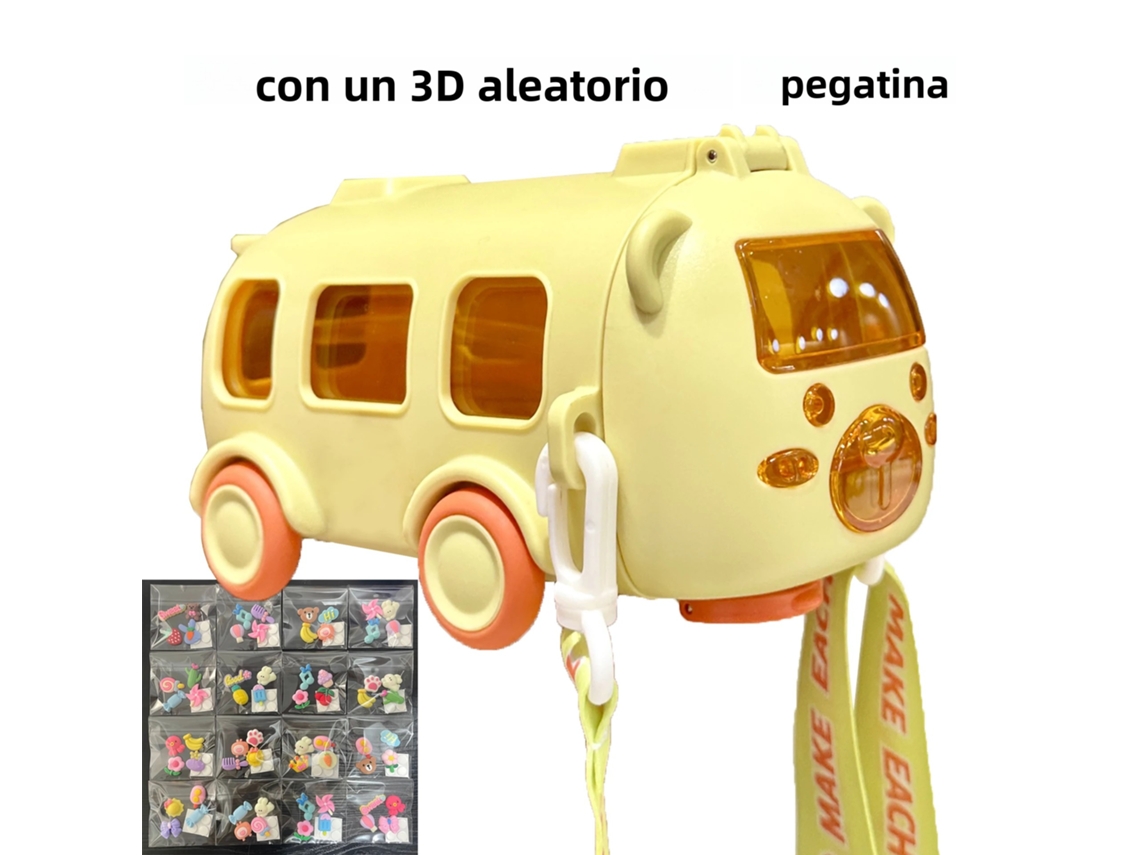 Botella de agua de 0.5 L con vaso y pajita, estilo juguete, fabricada en plástico ecológico sin BPA. Mdug (amarilla)