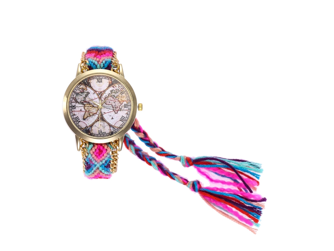 Reloj De Pulsera Informal Para Mujer Con Mapa Del Mundo, Rosa Y Rojo, Con Correa De Cinta.