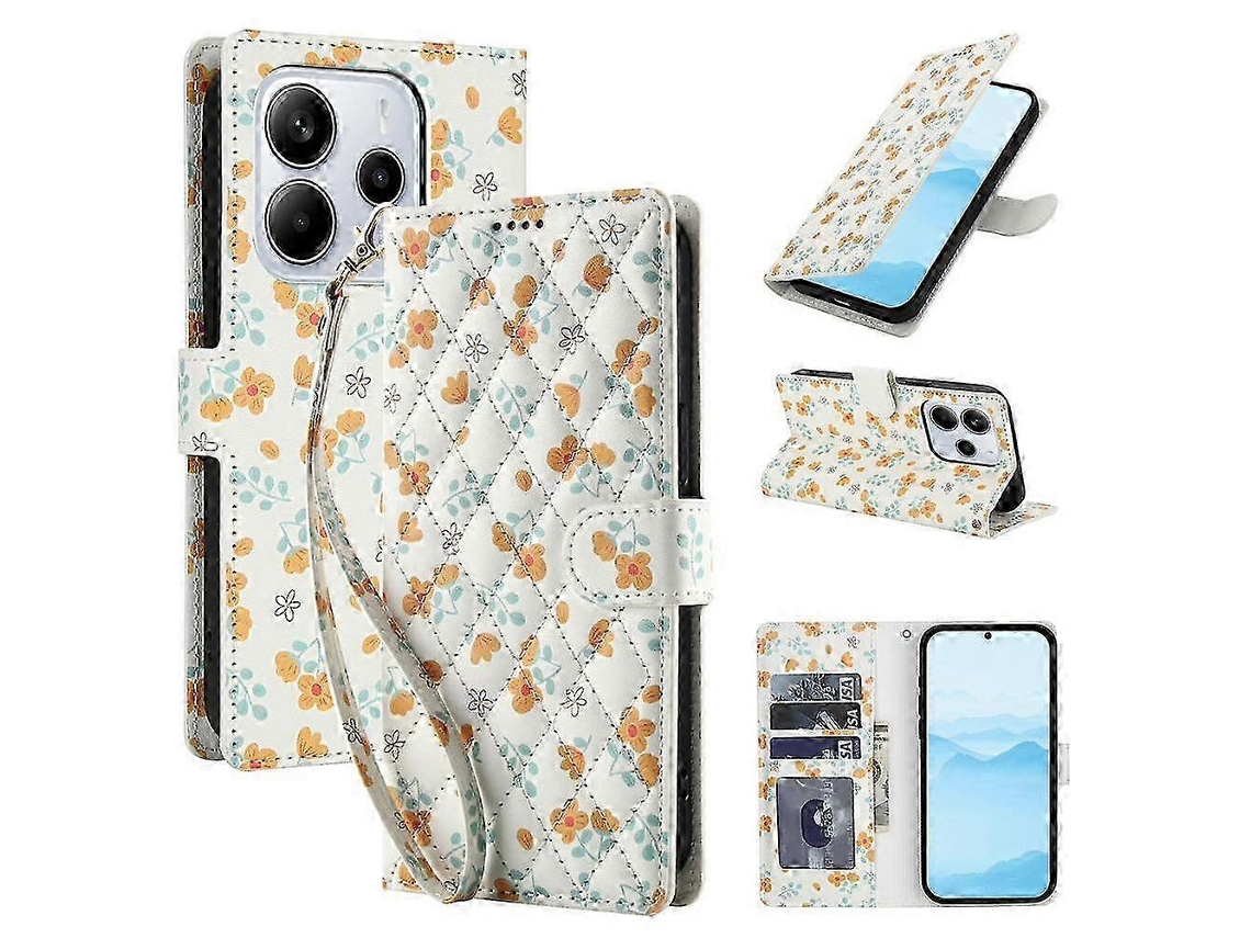 25-26 Flower Pattern Buckle Leather Phone Case With Lanyard