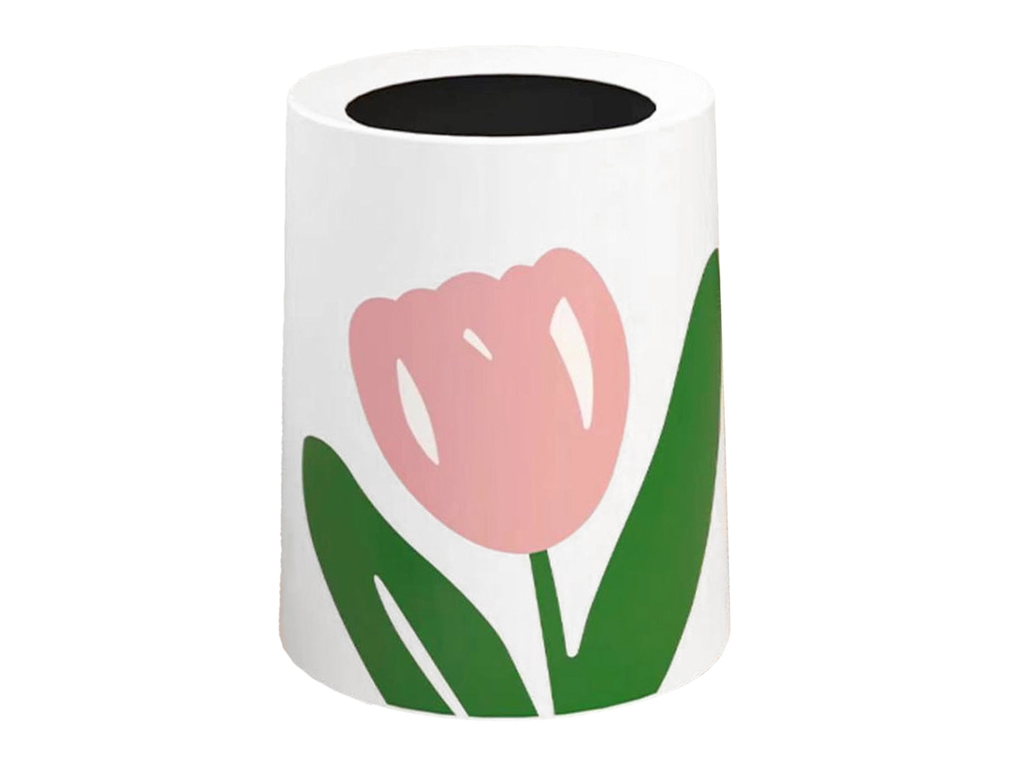 Bonito y moderno cubo de basura con diseño floral para el hogar, cubo de basura redondo de boca ancha de tamaño pequeño para cocina, baño y dormitorio.