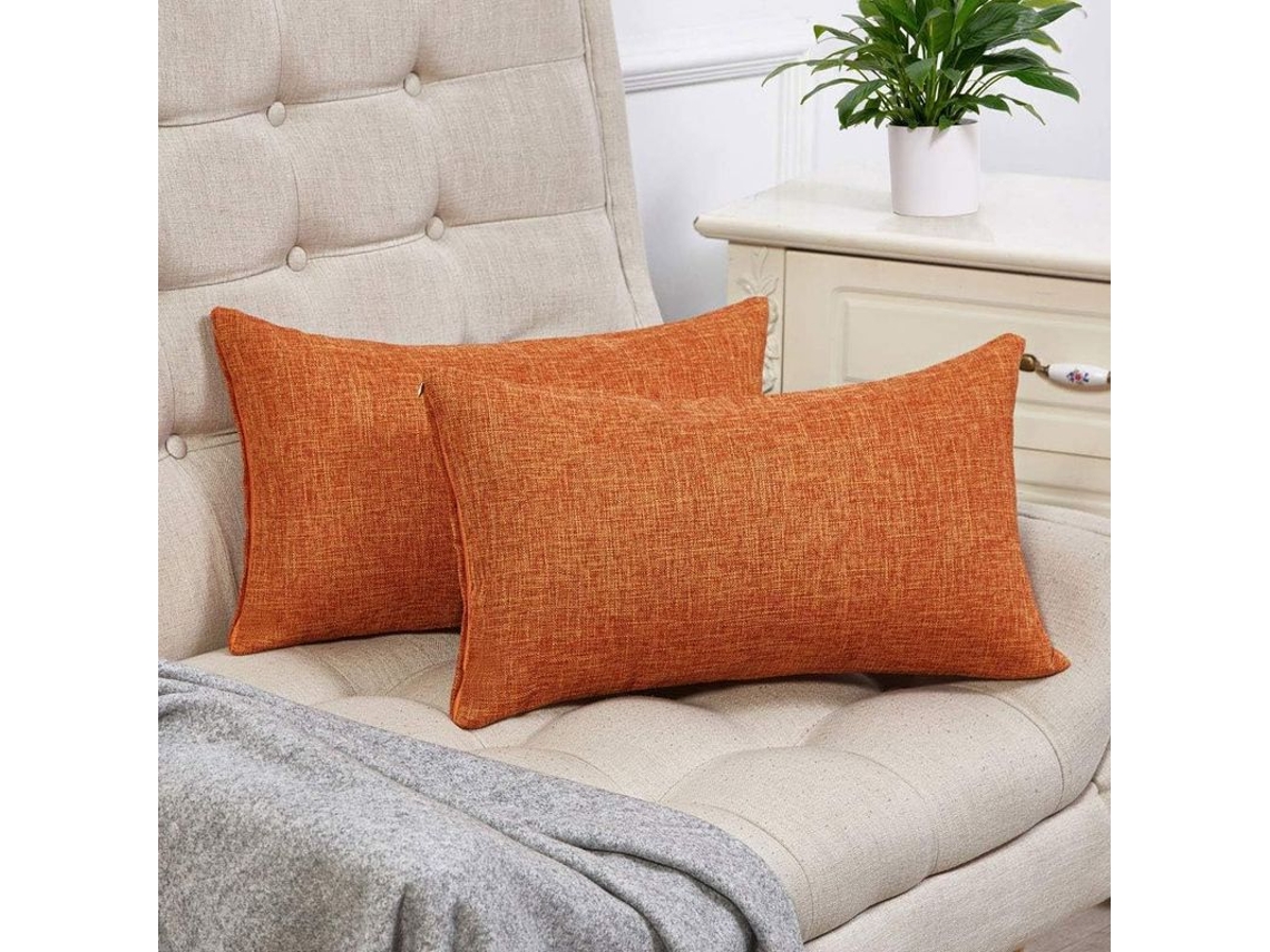 Rebe-funda De Almohada Lumbar Naranja Otoño 2 Piezas Lino Rústico Decorativo 12x20 Pulgadas Para Sofá