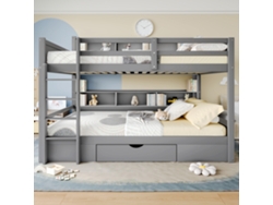 Litera infantil 2x90x200 cm con cajón y compartimentos, estilo gris