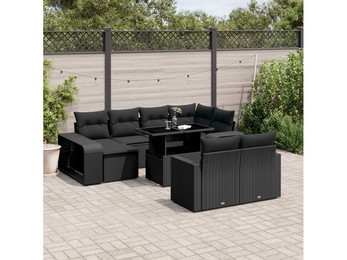 Conjunto de sofás de jardín de 11 piezas DKD Home Decor con cojines de mimbre negros