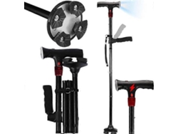 Bastón con alarma, luz LED y mango plegable. Plegable, ajustable, ligero y autoportante, ideal para personas mayores y adultos.