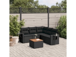 Conjunto de sofá de jardín de 6 piezas con cojines, mimbre sintético negro, DKD Home Decor