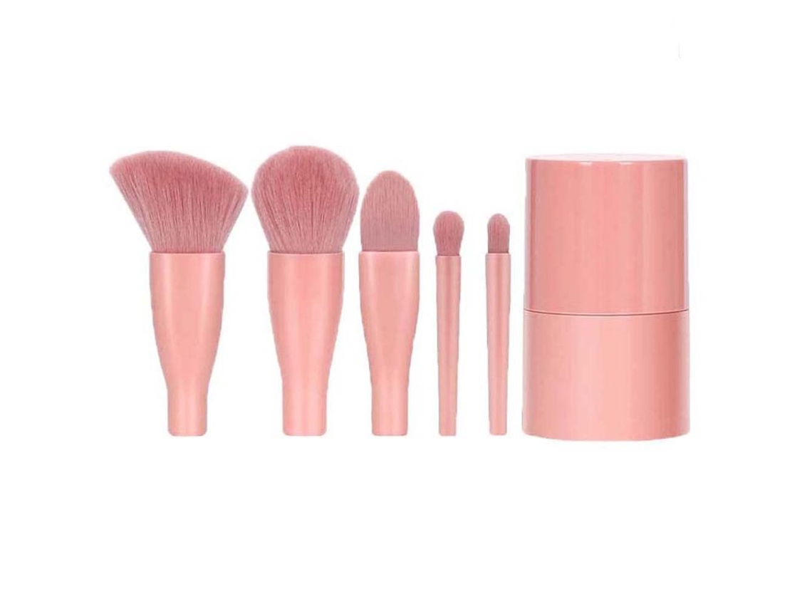 Kit De Brochas De Maquillaje De Viaje Fácil De Usar, 5 Mini Brochas Con Funciones Completas (5 Con Soporte).