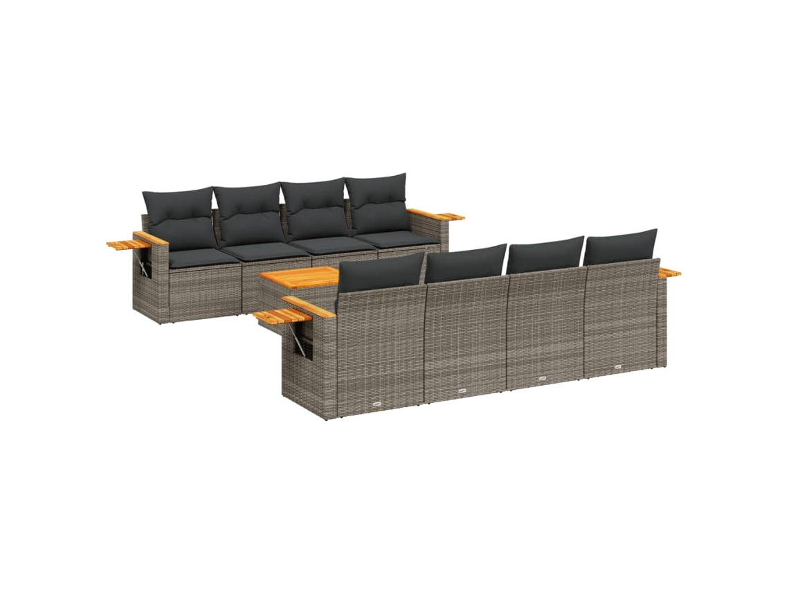 Conjunto de 9 sofás de jardín con cojines de mimbre y patas grises, MAISON EXCLUSIVE (90 x 200 cm)