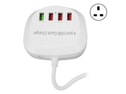 Cargador Usb Rápido Qc3.0 De 4 Puertos Y 36 W Para Teléfonos Móviles Y Tabletas, Enchufe Británico De 110-240 V.