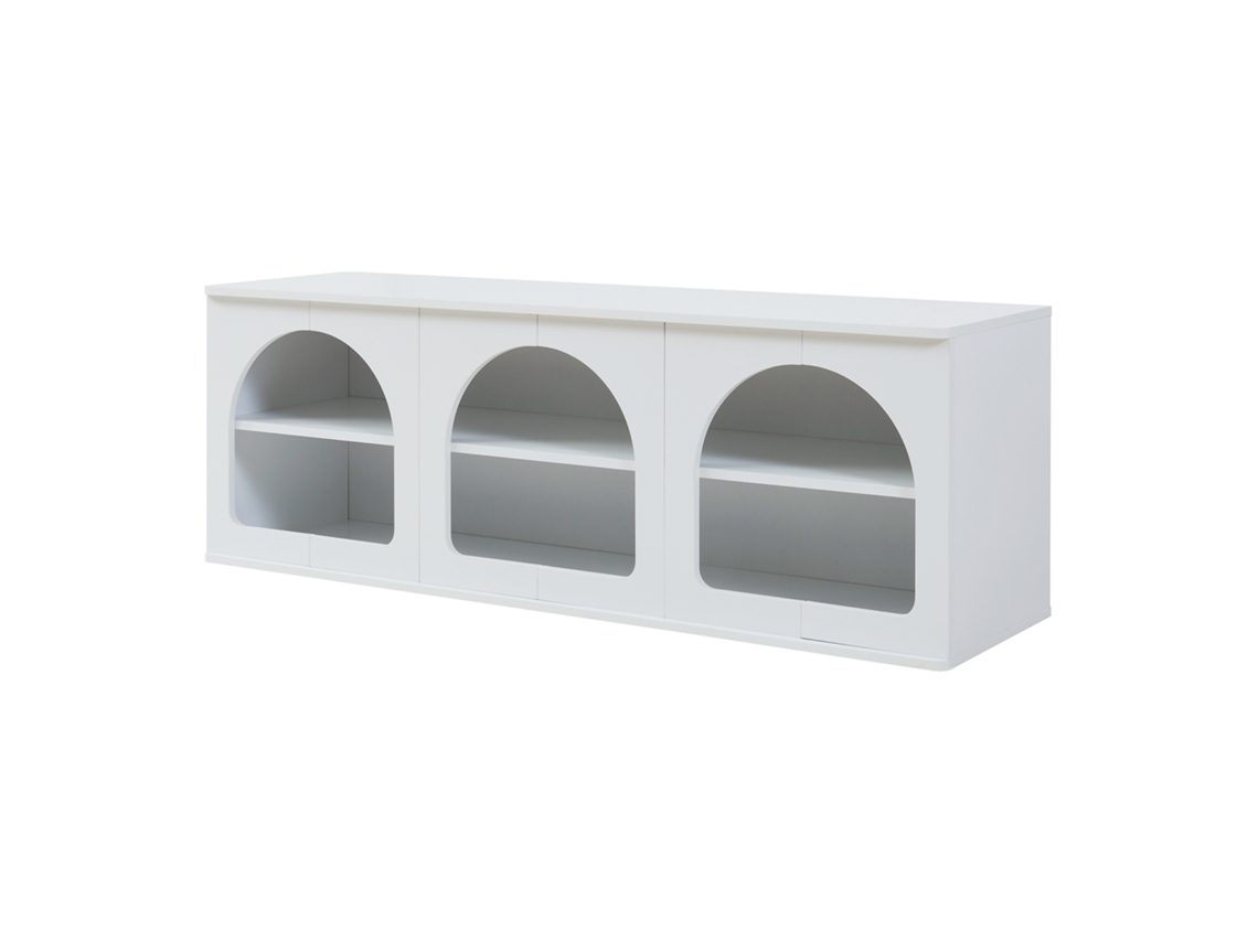 Mueble de TV Trorhun con 6 compartimentos abiertos, 140x38x48 cm, blanco, [EN.CASA]