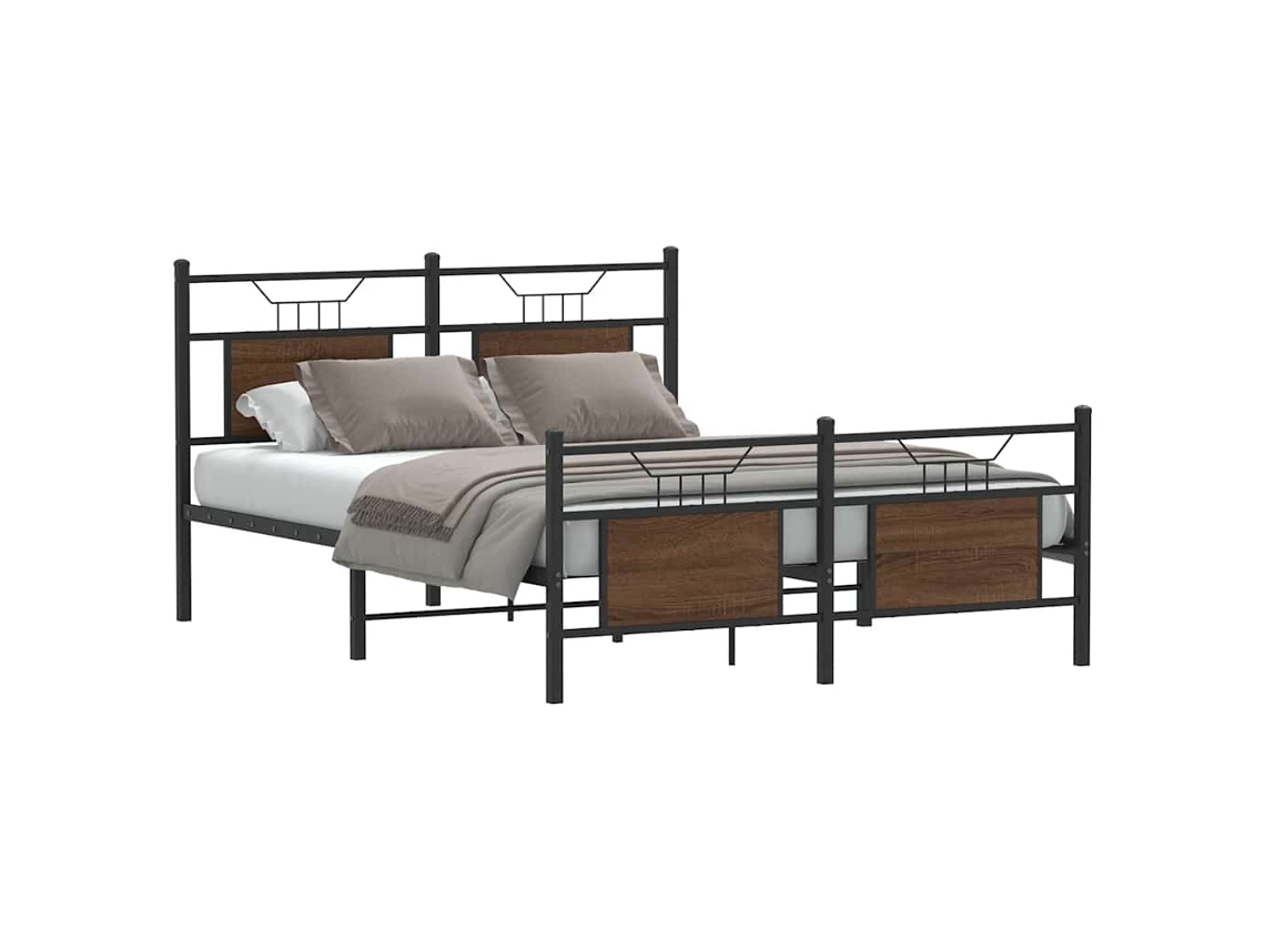 Estructura De Cama Sin Colchón Madera Marrón Roble 150x200 Cm