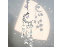 Atrapasol colgante de cristal arcoíris con luna y estrellas para decoración de jardín exterior.