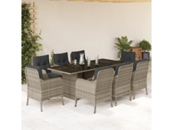 Juego de comedor de jardín de 9 piezas con cojines gris claro, Dkd Home Decor