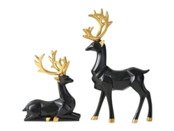 2026-figuras De Reno Nórdico De Origami Linjou, Estatuas De Resina, Pareja (negro)