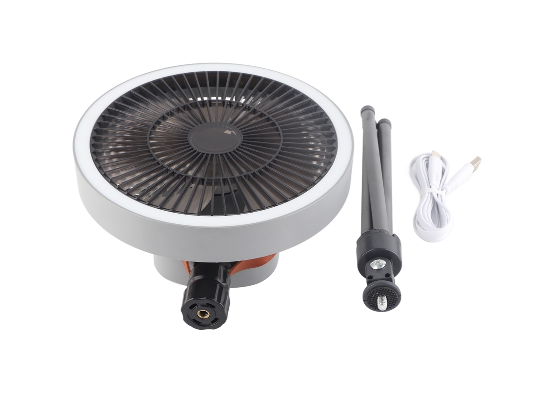 Ventilador Portátil Recargable Usb Con Trípode Para Acampada Al Aire Libre - Gris
