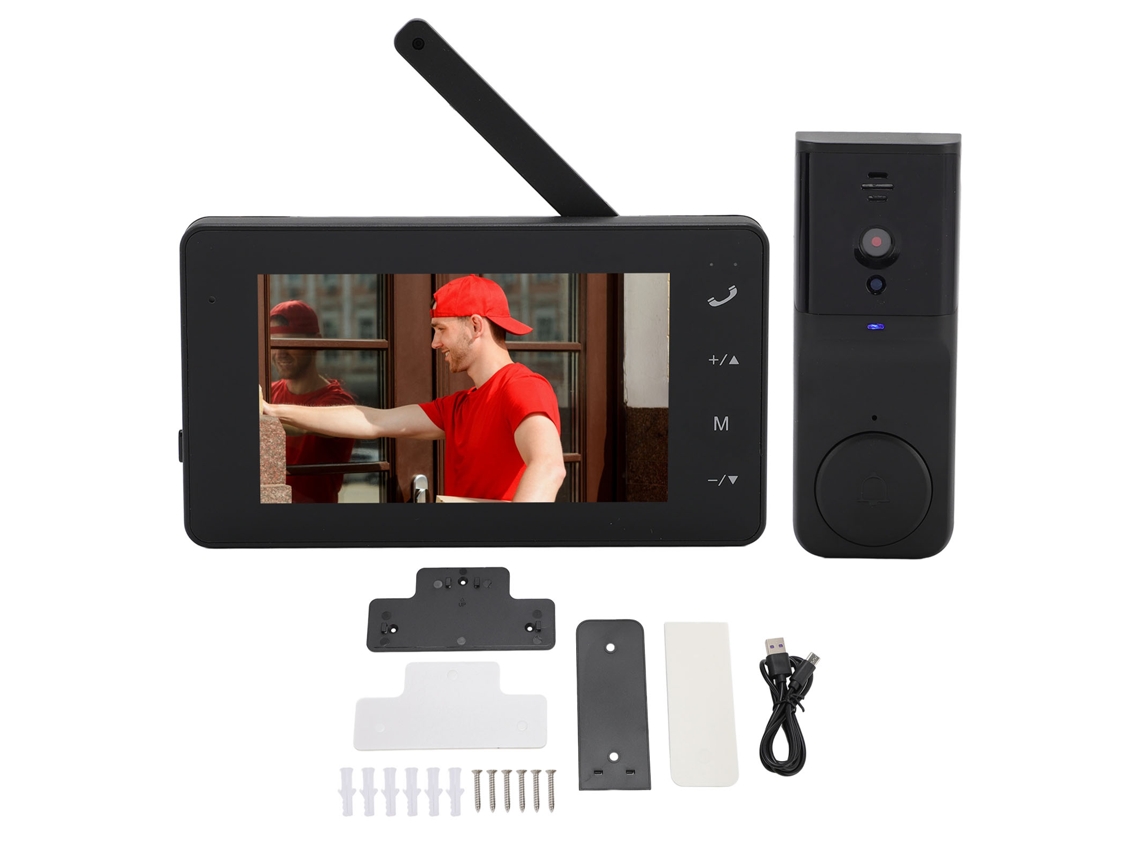 Sistema de videoportero inalámbrico con cámara de 1080p e intercomunicador bidireccional.