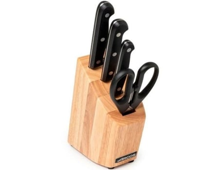 Juego de Cuchillos de Cocina y Soporte Arcos Universal Madera de caucho Acero Inoxidable 5 Piezas
