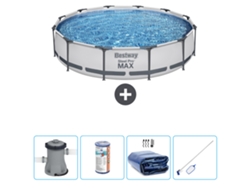 Piscina BESTWAY Round Steel Pro MAX - 366 x 76 cm - Gris - Bomba incluida Filtrar - Vela solar - kit de limpieza