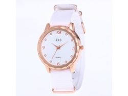 Reloj unisex de cuarzo con correa de nailon, elegante diseño con números romanos (blanco)