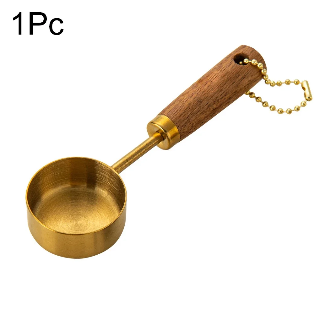 (oro) Cuchara Medidora De Acero Inoxidable Con Graduaciones, Mango De Madera, Para Uso Doméstico Y De Cocina.