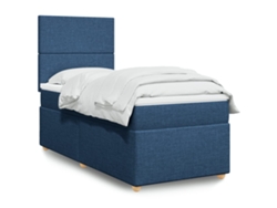 Cama Box Spring Con Colchón Tela Azul 90x190 Cm