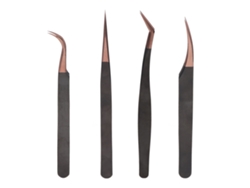 Pinzas Para Extensiones De Pestañas (4 Unidades) De Acero Inoxidable Antiestáticas Para Belleza Y Manicura.