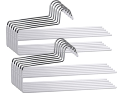 COM-FORT HOUSE - Perchas de Metal para Pantalones - Pack 12 Unidades - Perchas Color Blanco - Finas y Resistentes para Ordenar tu Ropa - con 2 Niveles para Colgar