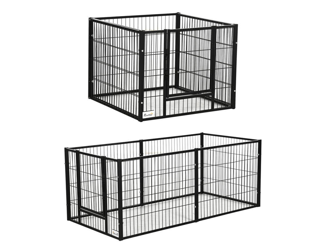 Parque Para Cães 6 Painéis Gaiola Metal Largura Ajustável Estrutura Aço 82,5-150x79x61cm Preto
