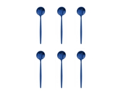 (azul) Un Juego De 6 Cucharas Pequeñas De Acero Inoxidable, Cucharas Negras Y Doradas.