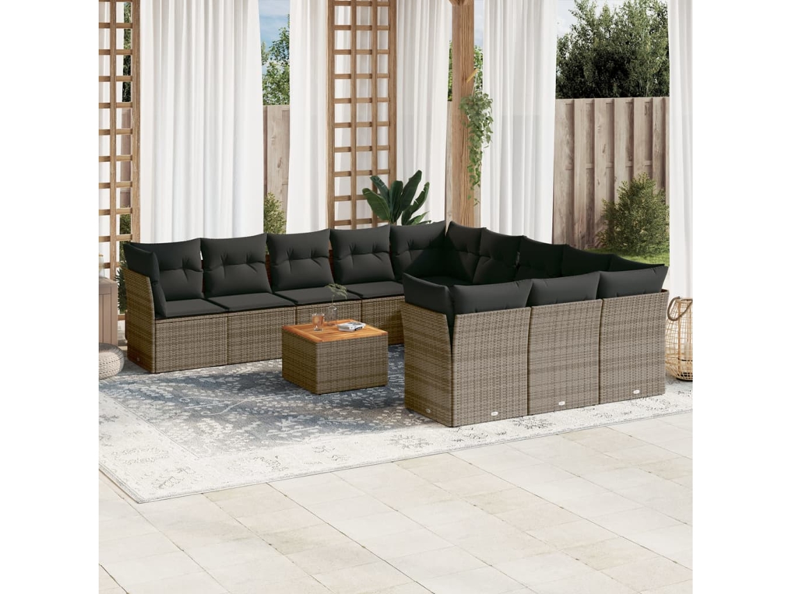 Conjunto de sofá de jardín de 12 piezas con cojines, ratán gris, DKD Home Decor