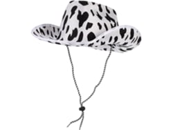 Sombrero de vaquero de estilo western, confeccionado en material resistente y con estampado de vaca, ideal para festivales y eventos.
