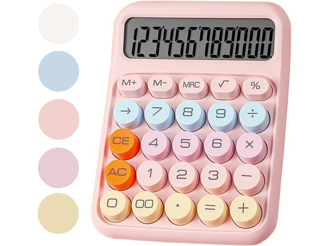 Calculadora mecánica de escritorio Chrui de 12 dígitos con pantalla LCD grande y botón grande (rosa)