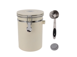 Contenedor de acero inoxidable para almacenar granos de café de 1,8 l con cuchara, color beige