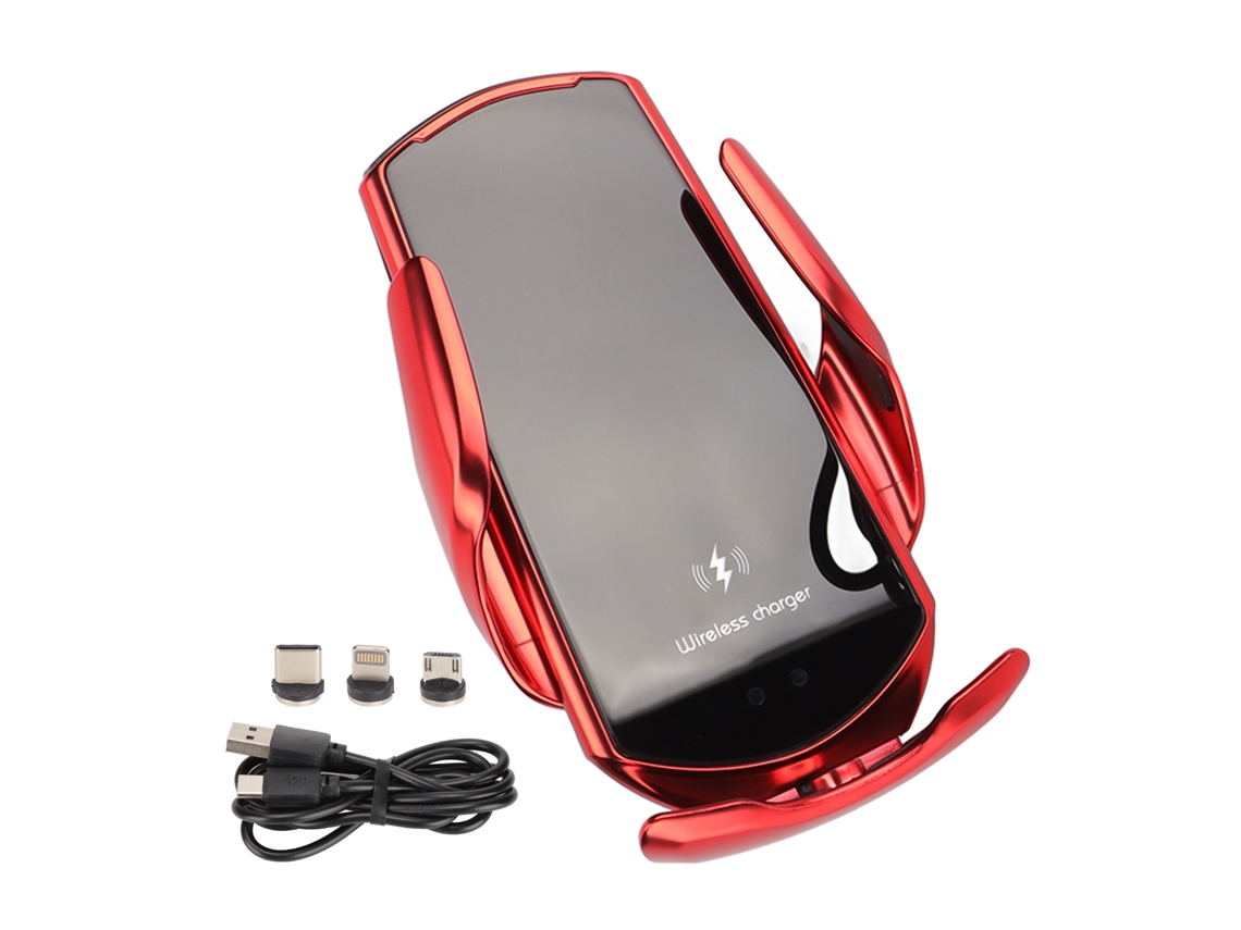 Soporte De Ventilación Para Coche Q3 Rojo Con Cargador Inalámbrico Rápido De 15 W Y Sensor Inteligente.