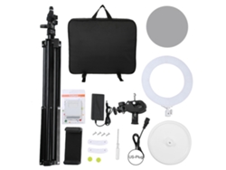 Espejo de maquillaje doble con luz LED circular ajustable para vídeos