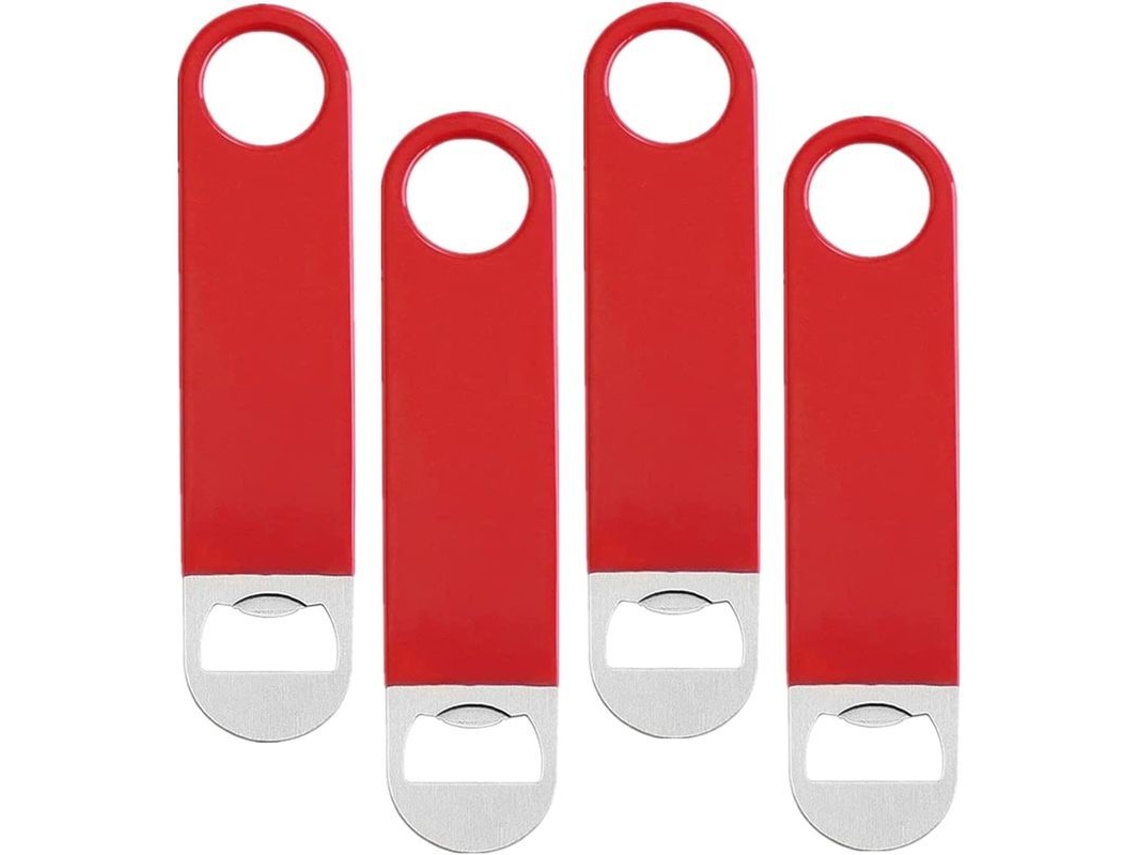 4 Abridores De Botellas De Acero Inoxidable Planos Portátiles Para Vino Y Cerveza Rojos