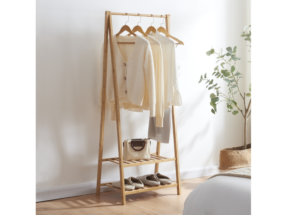 Pechero burro Öckerö con 2 estantes bambú 150 x 60 x 40 cm Color natural [EN.CASA]