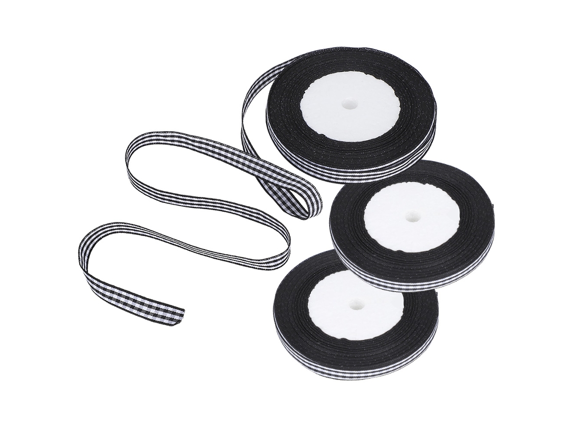 3 Rollos De Cinta De Satén A Cuadros De 1 Cm (25 Yardas) - Decoración Para Bodas, Regalo De Cumpleaños