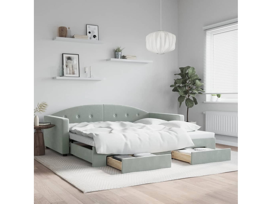 Sofá Cama Nido Con Cajones Terciopelo Gris Claro 100x200 Cm