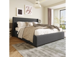 Cama Con Almacenaje De Lino Con Somier De Láminas - 140x200cm - Gris
